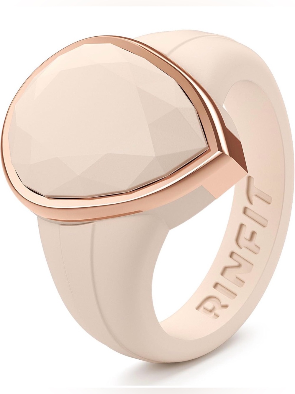 NEW RINFIT Elegant Cream Teardrop Cocktail Ring - SILICONE SZ 6 - Picture 2 of 4